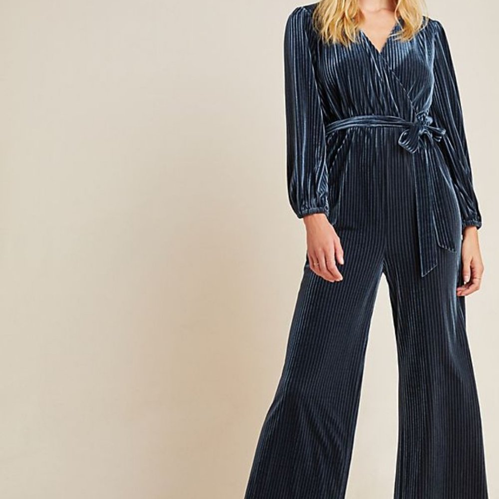 Anthropologie Samantha Navy Velvet Jumpsuit